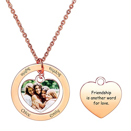 MeMeDIY Collar Personalizado de Oro Rosa con 6 Nombres y Fotos con Colgante en Forma de Corazón Regalo de Joyería Personalizado de Acero Inoxidable para Familiares/Amigos/Abuela/Madre Cover