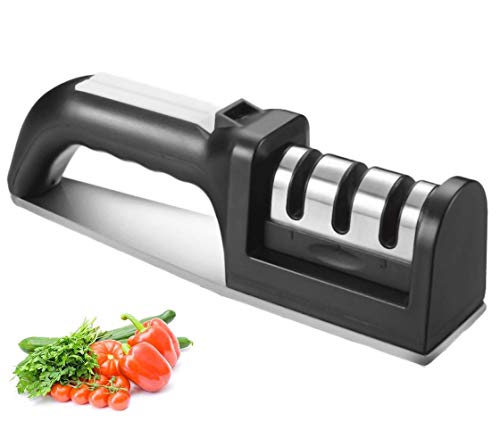 FILWIN Kitchen Knife Sharpener - 3-Stage Knife Accessory Sharpening Tool Helps Repair, Restore and Polish Blades - Black