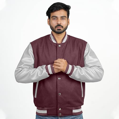 Image of Men's Fashion Varsity Jacket Causal Slim Fit Wool Letterman Baseball Bomber Jackets