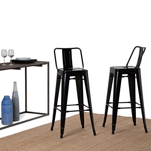 Simplihome Rayne 30 Inch Industrial Metal Bar Stool (Set Of 2) In Black, For The Dining Room And Kitchen #TOP1