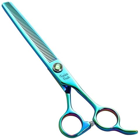 Fenice Peak 7'' Green Thinning Dog Grooming Scissors Pet Shears with Ergonomic Offest Handle and Simulated Emerald Screw 440C Grooming Scissors Trimming Shears Durable and Sharp Cover