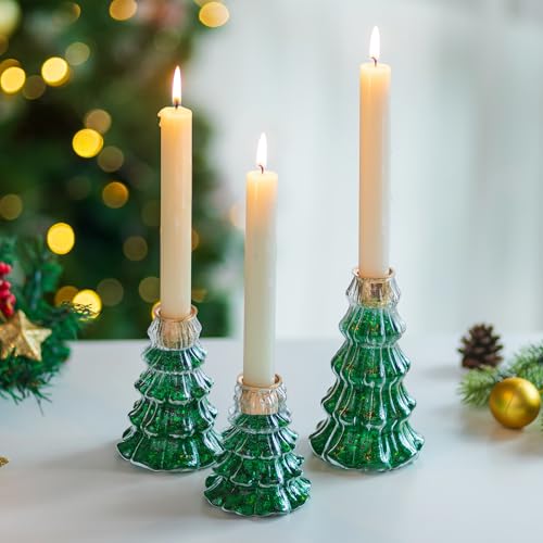 Glasseam Kerzenständer Weihnachten Weihnachtsdeko Tisch: 3pcs Glas Weihnachtsbaum Kerzenhalter...