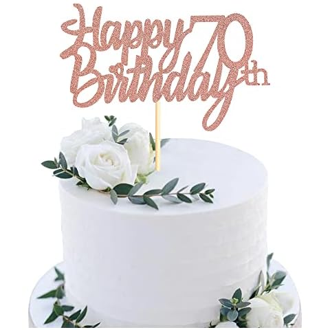 Sumerk Rose Gold Glitter Happy 70th Birthday Cake Topper 70th Cake Topper for Birthday Anniversary Party Decorations - Pack of 1 Cover