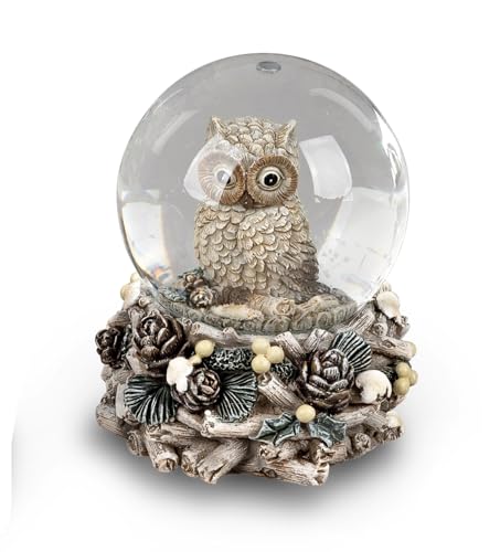 Schüttelkugel 9cm Natur Eule Schneekugel aus Kunststein + Glas...