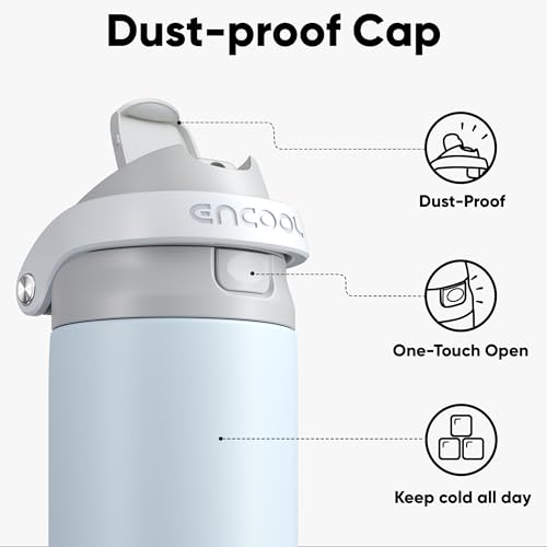 Image of ENCOOL Leakproof Insulated Water Bottle with Straw Dual-Sip Water Bottle Bag-Safe Design for Work, Commute & Gym - Keeps Drinks Cold All Day, 18 oz, Misty Grey