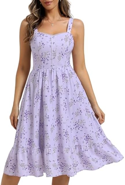 Floral Dress for Women Summer Wedding Guest Dresses 2026 Tea Party Dress Flowy Sundress with Pockets