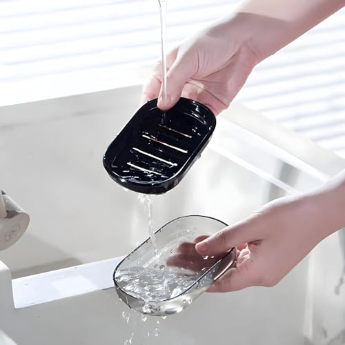 Image of Boniry Plastic 2 Pcs Super Powerful Soap Holder, Soap Case Stand Self Draining Soap Dish Holder, Box for Bathroom, Kitchen, Wash Basins Holder (Black Soap Dish)