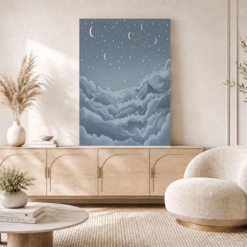 Cuadros de pared dibujados a mano con mar de nubes, arte moderno de 70x100cm en gris oscuro