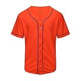 KUAIPAO Blank Baseball Jersey,Short Sleeve Plain Jersey Shirt,Sports Uniform for Men Women（White, Black, Red,Blue,S-3XL (M, Orange)