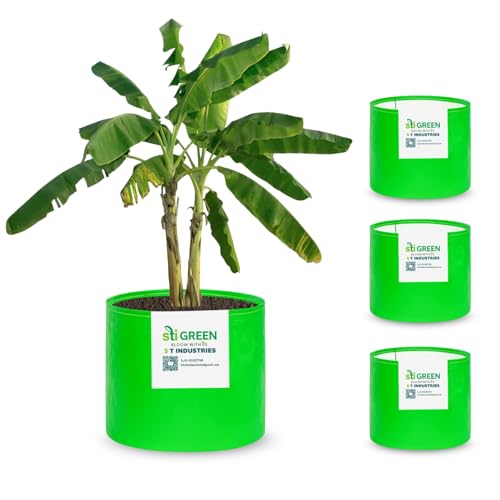 Image of HDPE Grow Bags for Plants 12X9 Inch (Pack of 4) | 260 GSM Heavy Duty UV-Protected Round Green Colour Plant Bags for Terrace and Vegetable Gardening | Strong & Reusable|