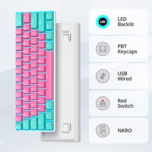 Image of 60 Percent Gaming Keyboard 61 Keys Wired Mechanical Keyboard Ultra Compact Keyboard Red Switch LED Backlit for Windows Laptop Gamer(61 Miami)