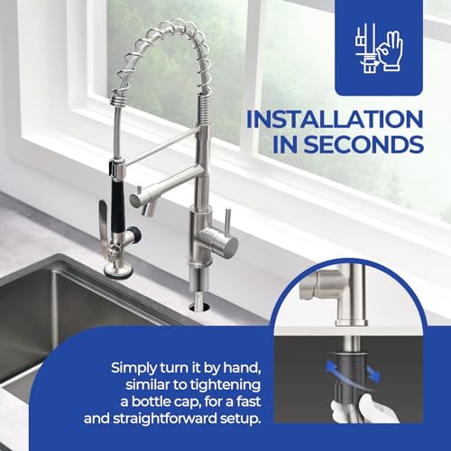 Wewe W0101BN Kitchen Faucet With Pull Down Sprayer, Kitchen Sink Faucet With Pot Filler Single Handle Commercial High Arc Stainless Steel Brushed Nickel thumb #7