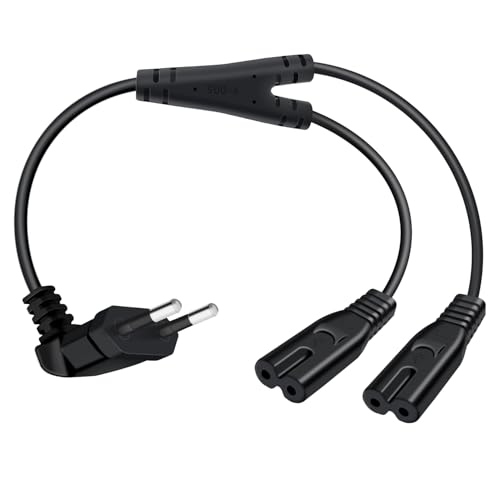 HuaLiSiJi Cable Euro C7 Y Splitter 2.5A 250V Cable de Alimentación Tipo C Euro Conector en el Zócalo C7 para PS4, PS5, Televisores, Computadoras Portátiles, Monitores e Impresoras (Negro, 1.5 m)
