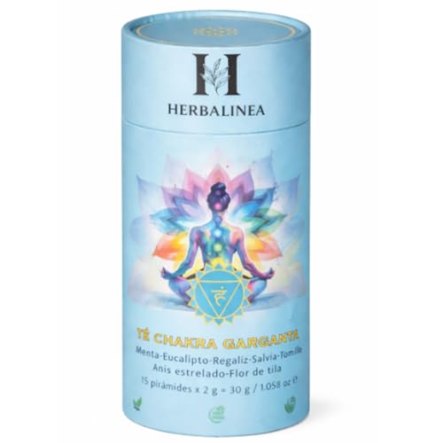 Herbalinea Té Chakra Garganta – Infusión Natural de Menta, Eucalipto, Regaliz, Salvia y Tomillo – 15 Pirámides Premium – Bienestar, Claridad y Expresión Interior