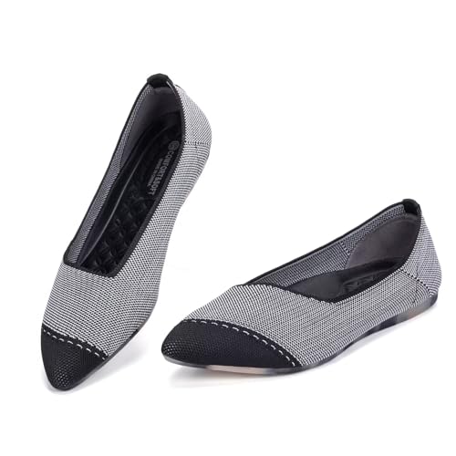 BEJINASH Women's Flats Black Pointed Toe Dress Shoes Knit Comfortable Flat Shoes for Woman Lightweight2
