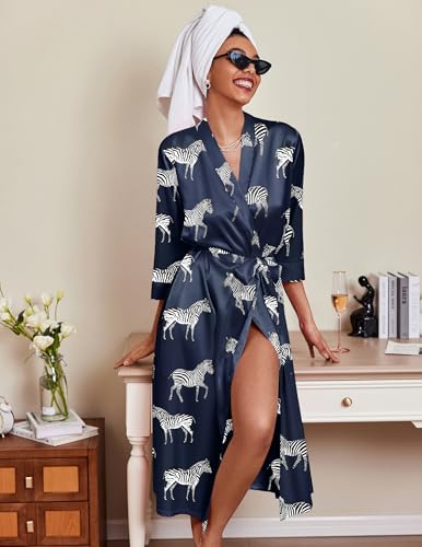 Image of Ekouaer Silk Robes for Women Long Satin Bride Bridesmaid Wedding Party Robes Lightweight Sexy Sleepwear with Pockets