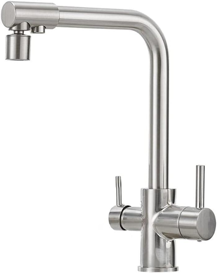キッチン蛇口 3ウェイ 真鍮製 キッチン蛇口 3 in 1 温水・冷水・飲料水 360&deg;回転 多機能キッチンシンク用蛇口 クローム,