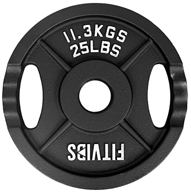 Signature Fitness Olympic 2-Inch Cast Iron Plate Weight Plate for Strength Training and Weightlifting, Style #2, 25LB Pair