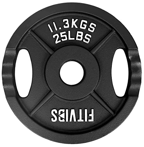 Fitvids Olympic 2-Inch Cast Iron Plate Weight Plate for Strength Training and Weightlifting, Two Hole Style, 25LB Pair - Image 3