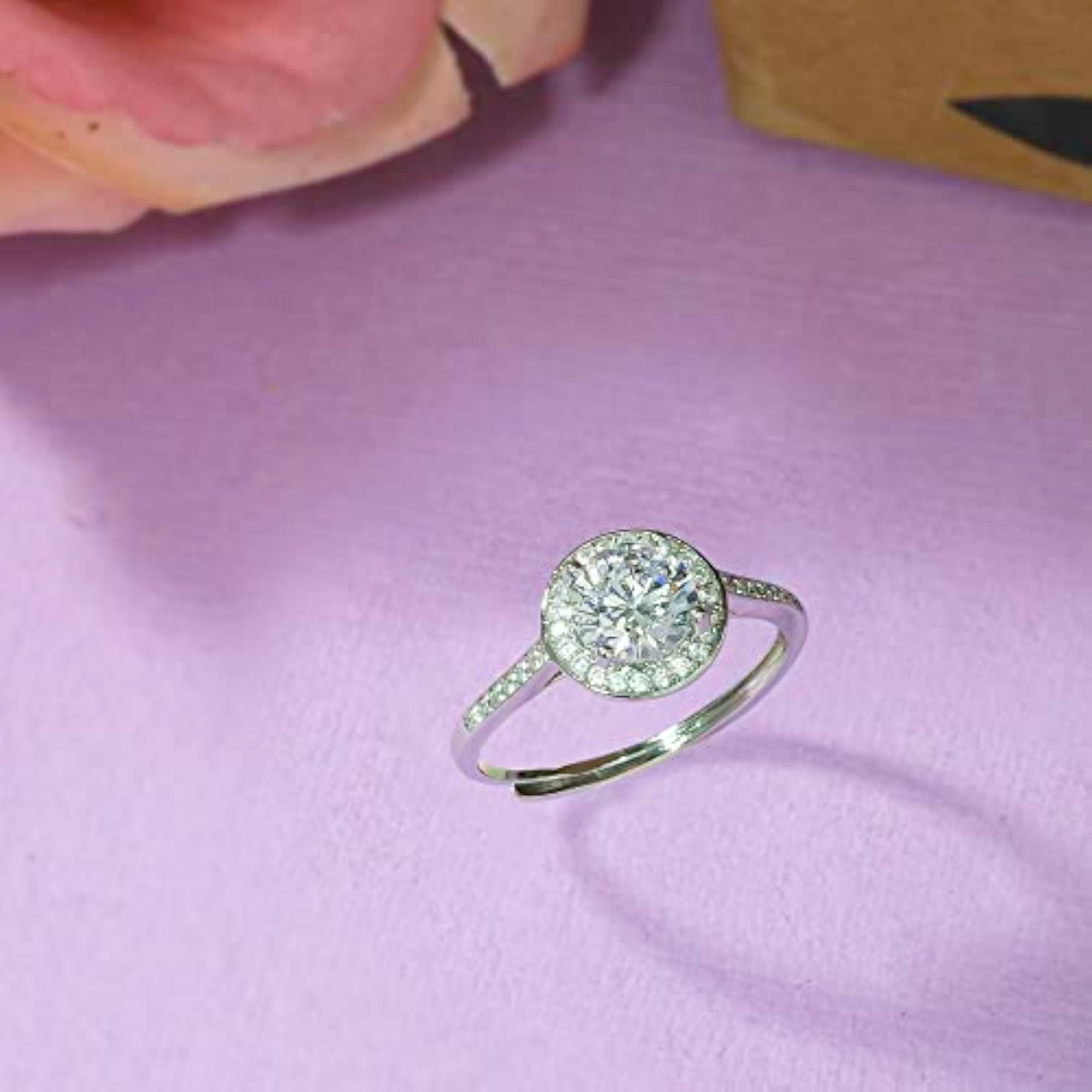 Women's Large Round Cut Clear Zirconia Brass Ring, Elegant