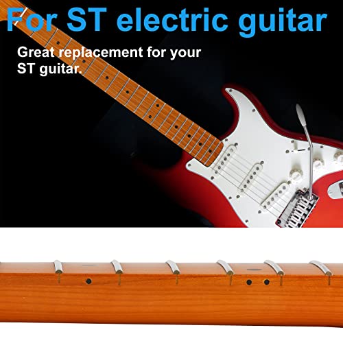 St Electric Guitar Neck Replacement, 21 Fret Canadian Roasted Maple Guitar Neck, Skunk Stripe Back Inlay,14" Radius Of Fingerboard,Bone Nut #TOP6