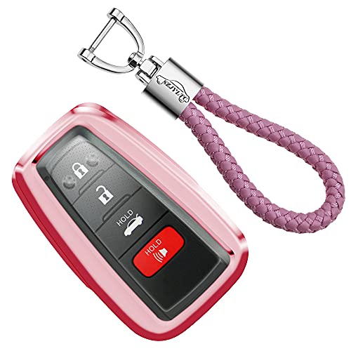 Coque de clé intelligente rose avec porte-clés pour Toyota Corolla LE et RAV4