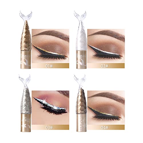 Lamuseland 4 Colors Liquid Glitter Eyeliner, Metallic Shimmer Diamond Mermaid Eyeshadow, Waterproof Long Lasting Sparkling Eye Liner Makeup Colorful Set For Women Girls (A) #TOP5
