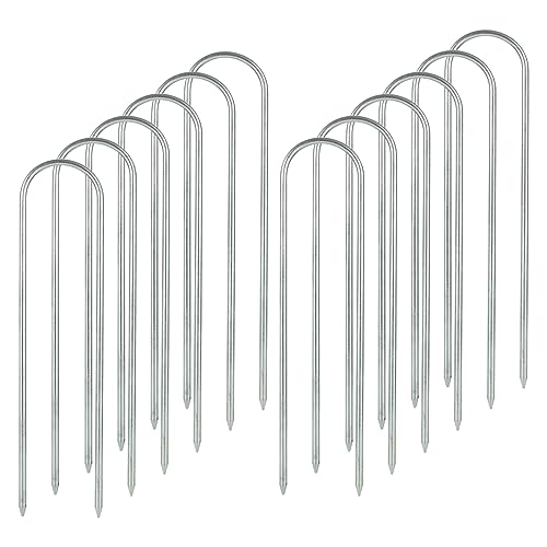 WOPPLXY 12PCS Trampoline Pegs 12inch - Heavy Duty 300mm U Shaped Tent Pegs Ground Anchor Pegs - Galvanized Steel Ground Stakes for Tent, Trampoline, Football Goal, Marquee,Swing, Garden - 6mm Thick