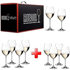 Riedel VINUM Wine Glasses Pay 6 Get 8 Mixed White Varietal Set 4 Sauvignon Blanc and Viognier/Chardonnay