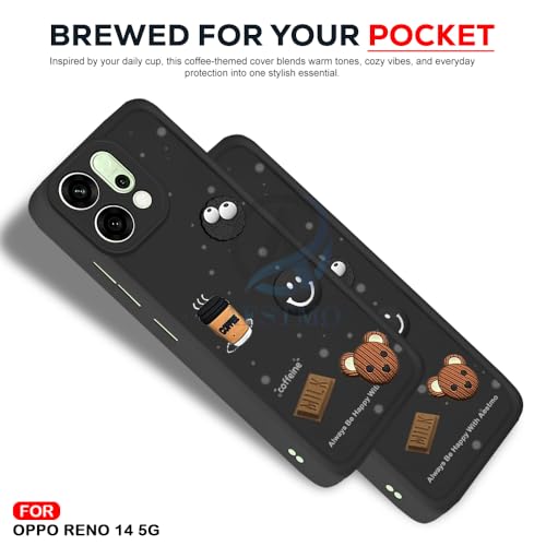 Image of AESTMO Back Case Cover for Oppo Reno 14 5G Cover | Cute Fun Cartoon 3D Ball | Coffee Silicone Case | Full Body Protection | Camera Protection Back Oppo Reno 14 5G (Black)