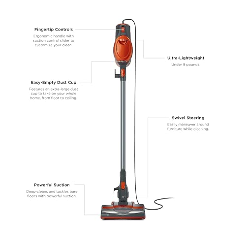 Shark Rocket Ultra-Light | Corded Stick Vacuum Cleaner for Carpet, Rugs & Hard Floors | Lightweight Hand Vacuum for Pet Hair & Upholstery | Swivel Steering | 2 Attachments | Gray/Orange | HV301 by Shark - Image 8