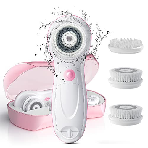 Touchbeauty Facial Cleansing & Exfoliator Brush Set With Travel Case 3 Professional Cleansing Brush Heads For Oil/Sensitive/Combination Skin |Waterproof, Dual Speed #TOP8
