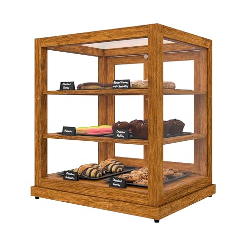 Image of KoolMore 25 in. Light Wood Countertop Upright Dry Bakery Display Case, Pastry, Cake, and Bread Display with Tempered Glass