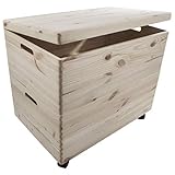 MEGA SET | 2 Tier Extra Large Wooden Boxes | 60 x 40 x 51.5 cm | Stackable Big Storage Trunk Chest | Top Box with Hinged Lid | Bottom Crate on Wheels | Unpainted Plain Decorative Pine