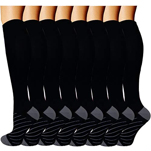 Compression Socks (8 Pairs) for Women & Men 15-20mmHg - Best Medical,Running,Nursing,Hiking,Recovery
