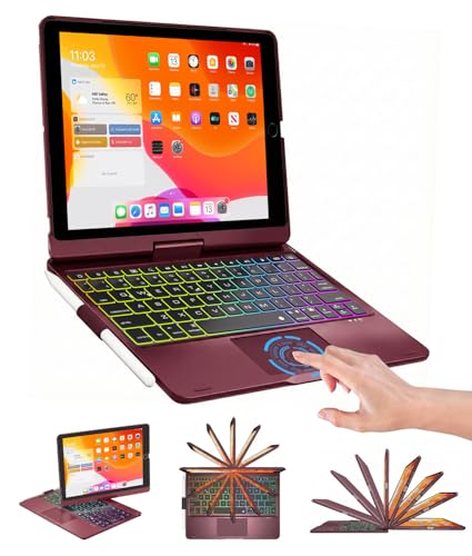 Image of BABG Keyboard Case for iPad 9th Generation, 360 Rotatable Backlit Keyboard with Pencil Holder for 10.2 inch iPad 9th Gen 2021 / 8th Gen 2020 / 7th Gen 2019 and iPad Air 3 / Pro 10.5 inch - Raspberry