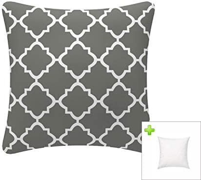 FBTS Prime Outdoor Waterproof Decorative Throw Pillows with Inserts for Patio Furniture, 18x18 Inch Fade Resistant Patio Garden Cushions for Couch Bed Sofa, Geometric Grey