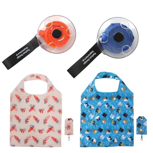 YYMT 4 bolsas de compras portátiles, 2 bolsas de disco retráctiles y 2 bolsas plegables, Bolsa expandible ecológica lavable y reutilizable para supermercado, viajes, picnic
