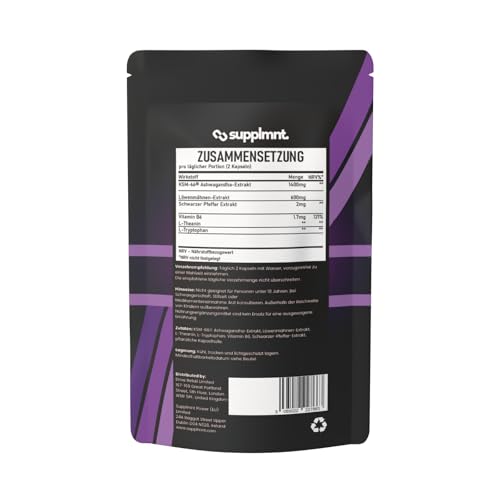Supplmnt. Ashwagandha Hochdosiert 2000mg mit KSM-66, Lions Mane, Vitamin B6, 120 Kapseln, 2 Monate Vorrat, 3 in 1 Formel, Stressabbau und Immunsystemunterstützung