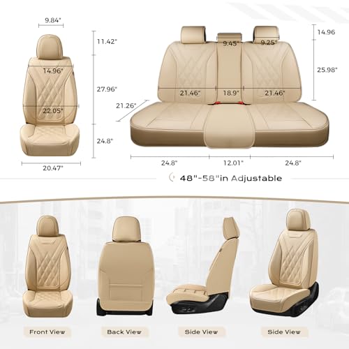 Image of Coverado Car Seat Covers Full Set, Seat Covers for Cars, Front Seat Covers and Back Seat Cover Waterproof Leather Automotive Seat Cover, Universal Car Interior Protectors Cushion for Most Cars