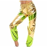 Women's Metallic Shiny Pants Jogger High Waist Casual Holographic Club Wear Streetwear Hip Hop Fashion Smooth Elastic Trouser