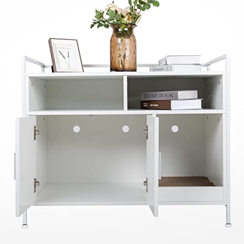 Yusing Litter Box Enclosure, Cat Litter Box Furniture Hidden, Cat Washroom Bench Storage Cabinet Large With Double Doors And Open Shelf For Bedroom, Living Room #TOP4