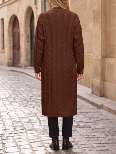 Image of Womens Long Sleeve Cardigan Sweaters Oversized Open Front Maxi Coat | Trendy Casual,Lapel,Knitted Coatigan,Soft Warm,Overcoat Pocket,2026 Fall Winter,Work Office,Going Out