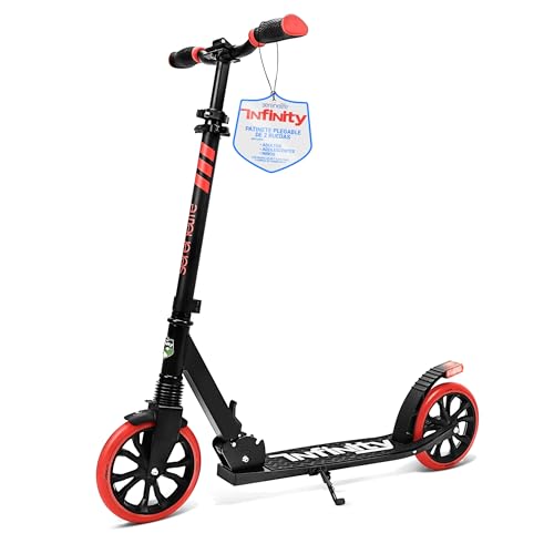 SereneLife Patinete niño, con Luces, Plegable, Ajustable, Adolescentes, Adultos, Freno Manillar, Dos Ruedas, Barra en T, facil maniobra, Color Rojo