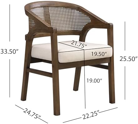 Christopher Knight Home Faritel Modern Wooden Dining Chairs Set of 2, Fabric Upholstered Kitchen Side Armchairs, Living Room Comfy Reading Chair with Curved Rattan Back, Light Ash+Beige - Thumbnail 2