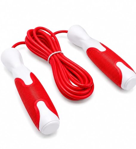 Image of worldwide Skipping Ropes for Men, Women & Kids | Adjustable Jump Ropes with Textured Plastic Grip Tangle-Free Speed Ropes for Fitness, Weight Loss & Home Workout | Exercise Ropes (RED)