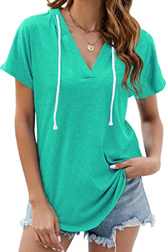 Image of Womens Long Sleeve V Neck Hoodie Sweatshirts Lightweight Pullover Tops
