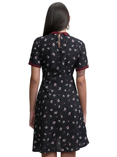 Image of Tokyo Talkies Women's Playful Floral A-Line Dress | Short Sleeves | High Neckline | Fun & Feminine Touch | Short Dress
