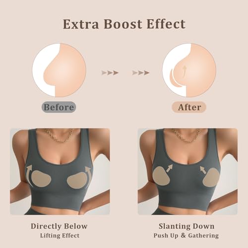BALIWELL Double-Sided Sticky Bra Pads Inserts, Invisible Lift Push Up Adhesive Boob Breast Pads for Women, Waterproof Silicone Bra Cups for Sports Swimsuits Bikini Dress Bathing Suit for A-C CUP