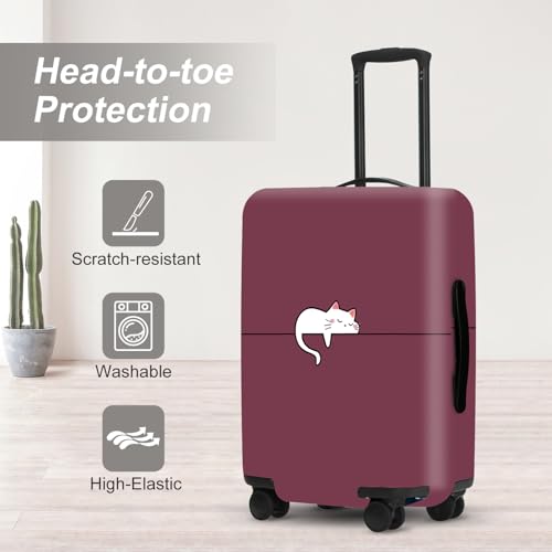 Image of Cute Kitty Pattern Luggage Cover, Washable Suitcase Protector Simple Tiny Cat Design Anti-scratch for 24 inch,26 inchBag